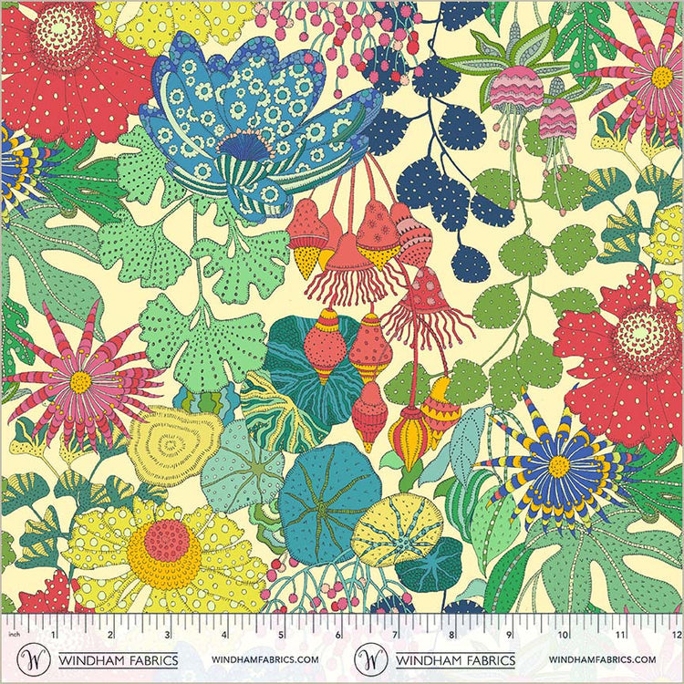 Sunshine Peony Park Cream High Density Cotton 44"/45" Fabric Per Yard