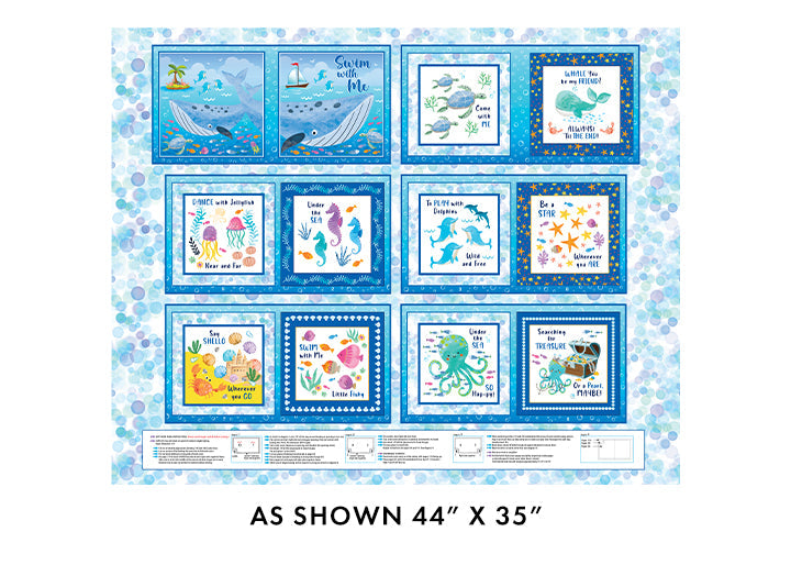 Swim with Me Book Multi Cotton 44"/45" Fabric Per Yard