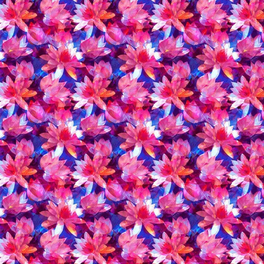 Red Pink Translucence Flowers Cotton Wideback Fabric per yard