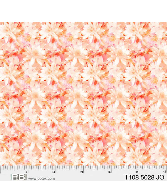 Orange Peach Translucence Flowers Cotton Wideback Fabric per yard