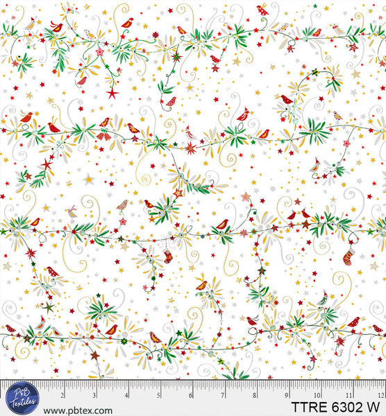 Turnowsky Treasures Branches and Birds White 44"/45" Cotton Fabric Per Yard