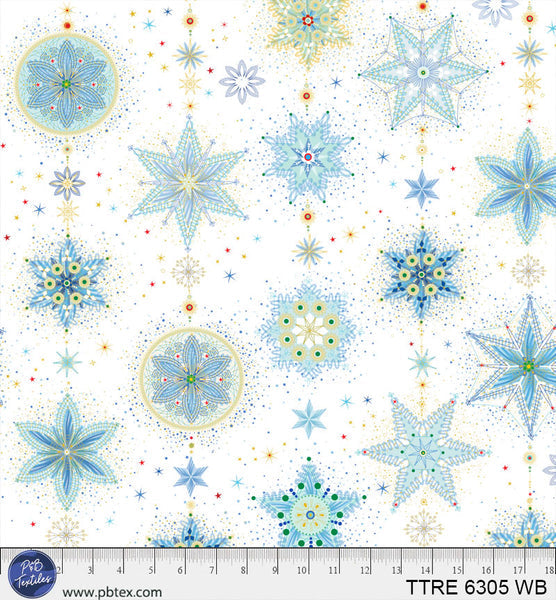 Turnowsky Treasures Delicate Snowflakes White Blue 44"/45" Cotton Fabric Per Yard