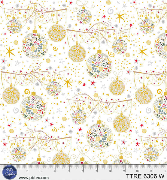 Turnowsky Treasures Branches and Baubles White 44"/45" Cotton Fabric Per Yard