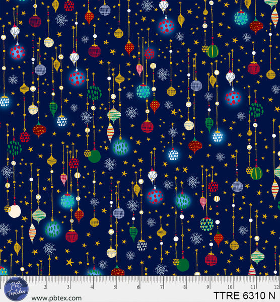 Turnowsky Treasures Ditzy Glowing Ornaments Navy 44"/45" Cotton Fabric Per Yard