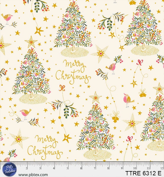 Turnowsky Treasures Merry Christmas Trees Allover Ecru 44"/45" Cotton Fabric Per Yard