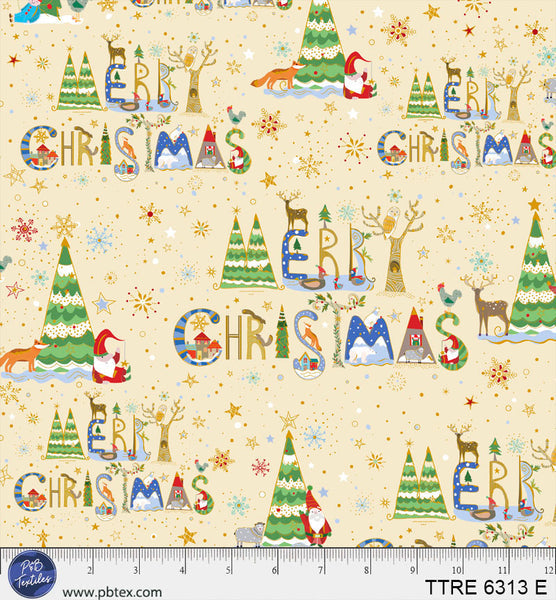 Turnowsky Treasures Merry Christmas Lettering Allover Ecru 44"/45" Cotton Fabric Per Yard