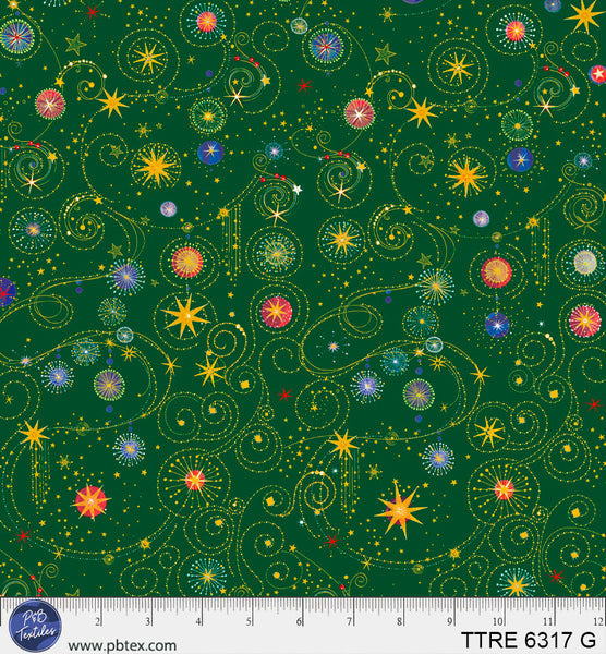 Turnowsky Treasures Scrolls and Stars Allover Green 44"/45" Cotton Fabric Per Yard