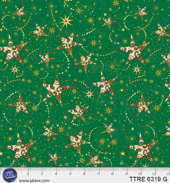 Turnowsky Treasures Swirling Stars Green 44"/45" Cotton Fabric Per Yard