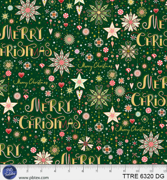 Turnowsky Treasures Peppermint Merry Christmas Allover Dark Green 44"/45" Cotton Fabric Per Yard