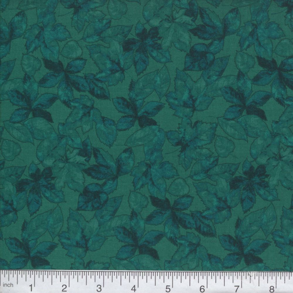 Teal Harvest Leaves 45" Wide Cotton Fabric Per Yard