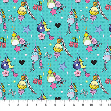 Turquoise Joyful 44"/45" Cotton Fabric Per Yard
