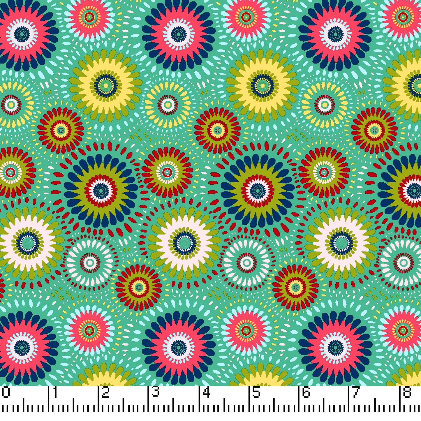 Turquoise Lucky Medallion 45" Wide Cotton Fabric Per Yard