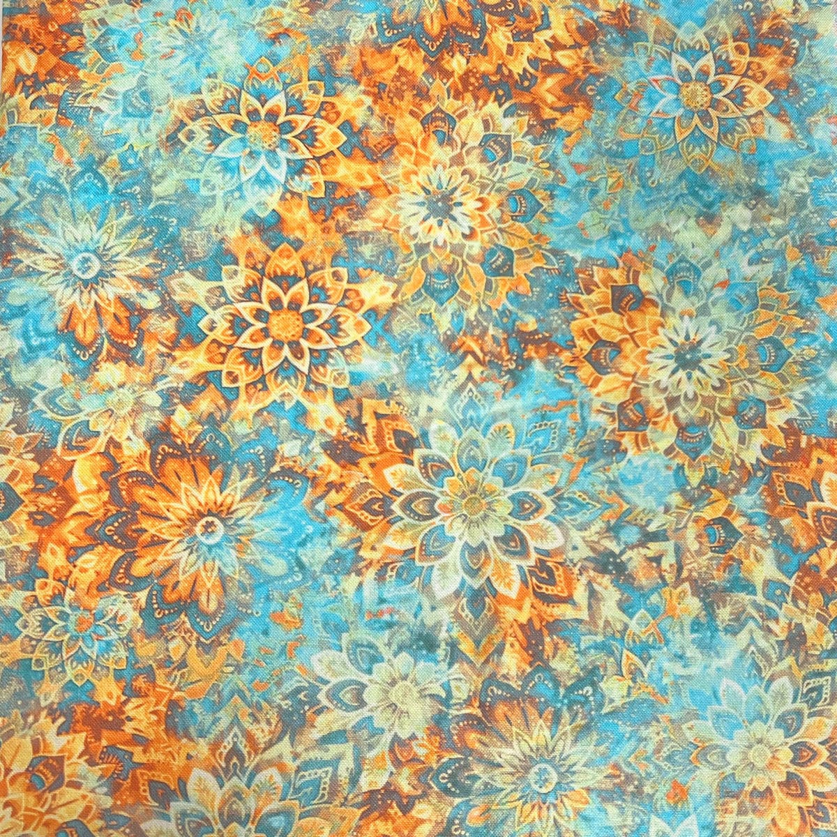 Turquoise & Amber Quilt Back - Dancin' Dahlias 108" wide Fabric per yard