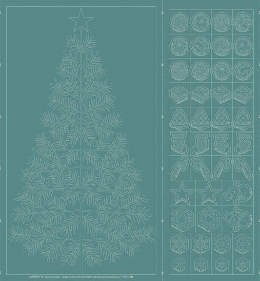 Wagara Sashiko Panel Season's Greeting Teal Blue