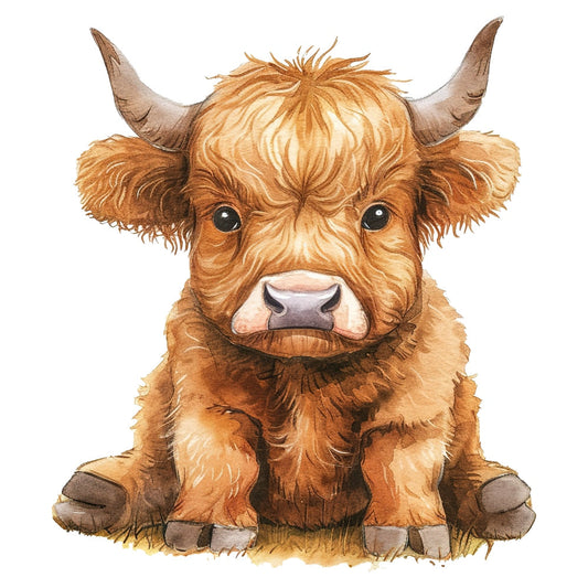 Watercolor Highland Cow Fabric Panel 2