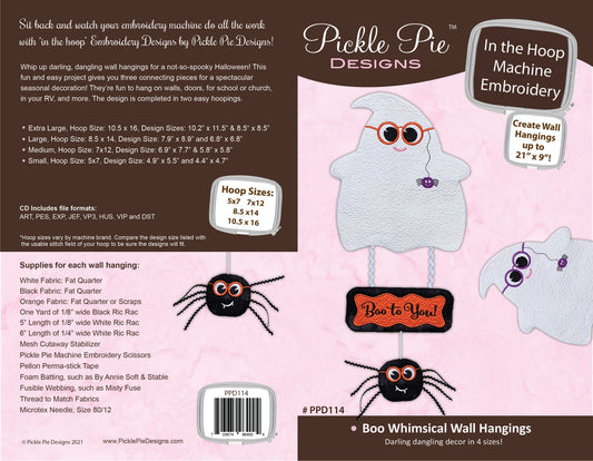 Boo Whimsical Wall Hangings In the Hoop Embroidery Design Collection
