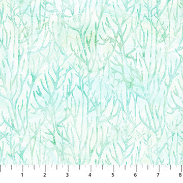 White/Turquoise Tonal Coral Coral Reef 44"/45" Cotton Fabric Per Yard