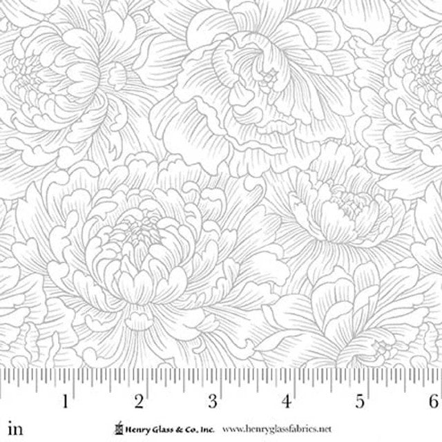 White on White Peony Monotone Scarlet's Treasure 44"/45" Cotton Fabric Per Yard