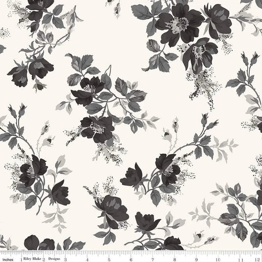 Wide Back Ink & Ivory Large Floral Ivory Cotton Wideback Fabric per yard