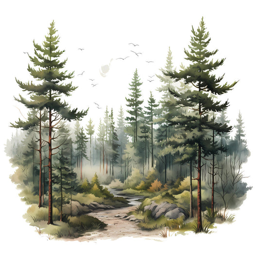 Woodland Forest Scene 3 Fabric Panel