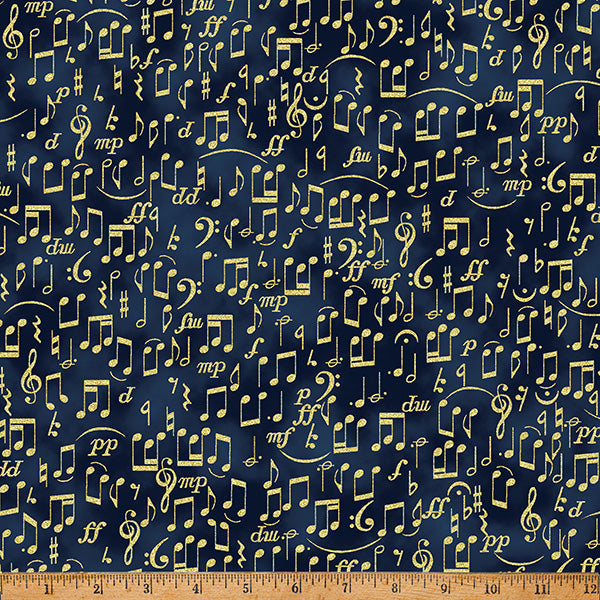 In a Pear Tree Navy Gold 44"/45" Fabric per Yard