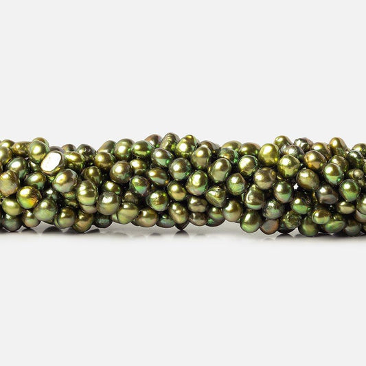Avocado Green Baroque Freshwater Pearl Beads 15 inch 75 beads 6x5mm