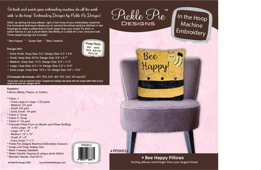 Bee Happy Pillows In the Hoop Embroidery Design Collection