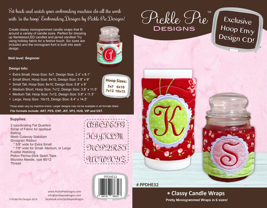Classy Candle Wraps In the Hoop Embroidery Design Collection