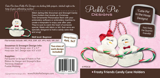 Frosty Friends Candy Cane Holders In the Hoop Embroidery Design Collection