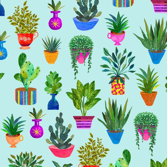 Mint Houseplants Books are Magic Cotton 44"/45" Fabric Per Yard
