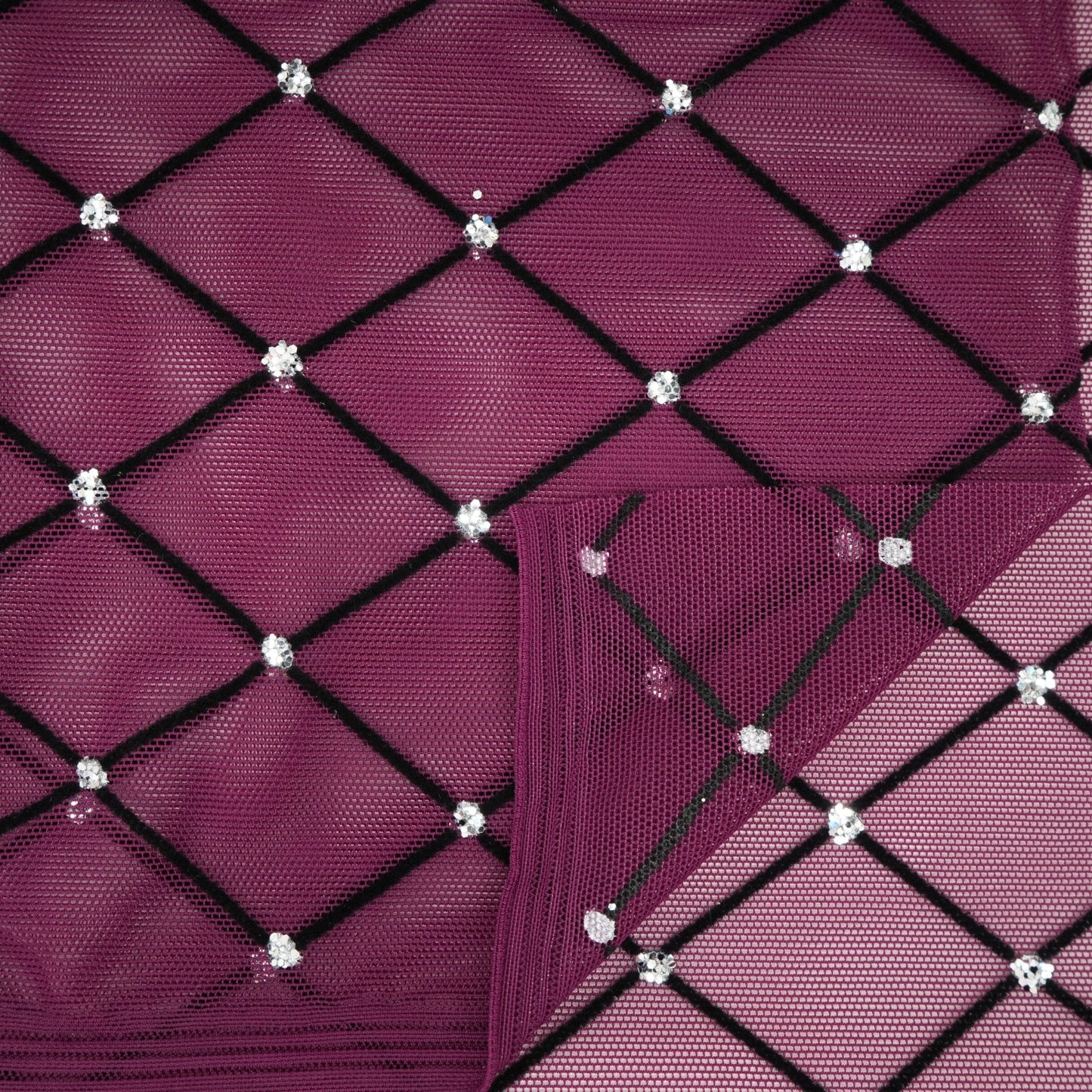 Diamonds Flocked Stretch Mesh Fabric | Blue Moon Fabrics