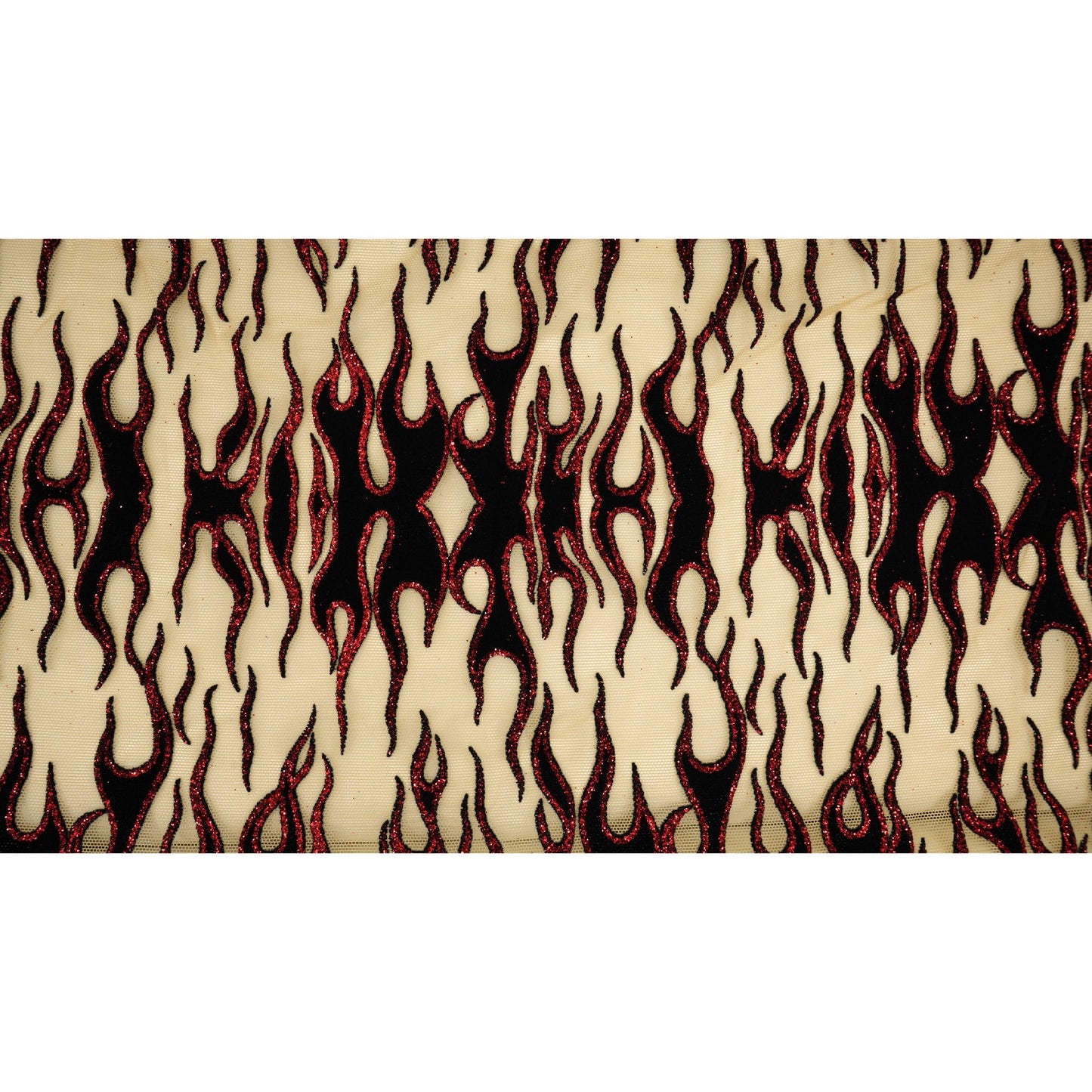 Fiery Glittered Flocked Stretch Mesh Fabric | Blue Moon Fabrics