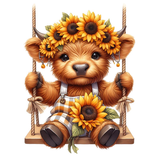 Sunflower Highland Cows Fabric Panel 23