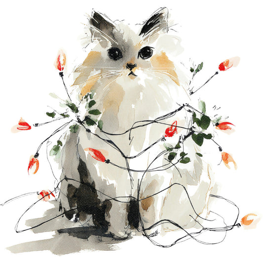 Handdrawn Christmas Cats Fabric Panel 69