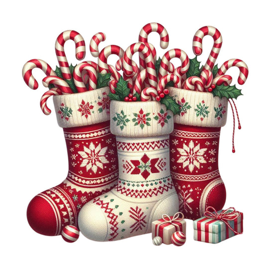 Christmas Stockings and Candy Canes Fabric Panel 14