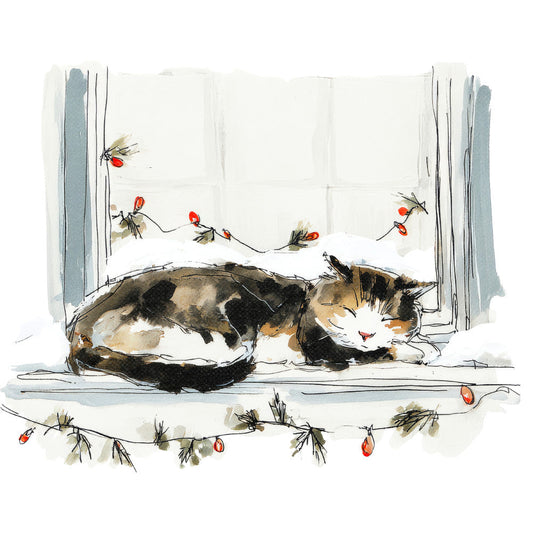 Handdrawn Christmas Cats Fabric Panel 49