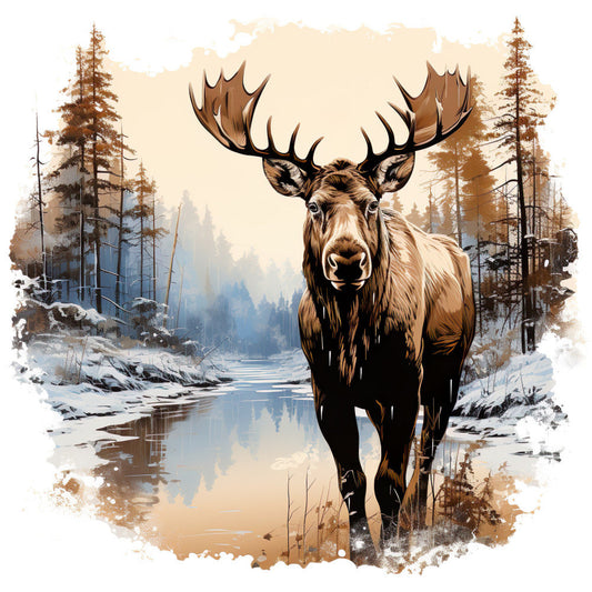 Moose in Winter Fabric Panel 10