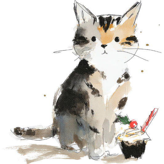 Handdrawn Christmas Cats Fabric Panel 21