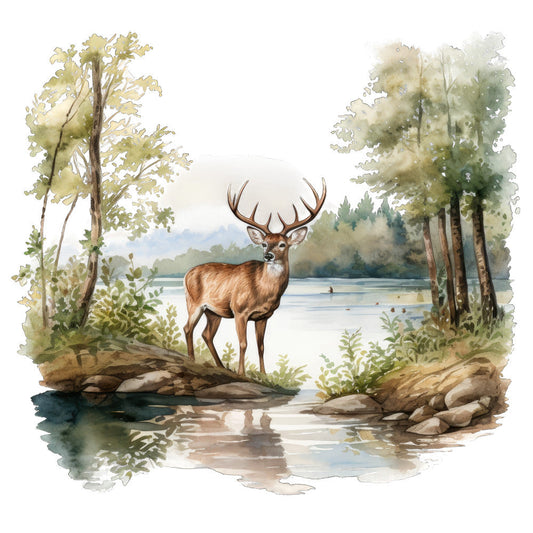 Watercolor Deer Fabric Panel 2