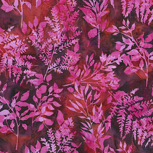 Pink Bali Batik Leafy Branches Cotton 44"/45" Fabric Per Yard