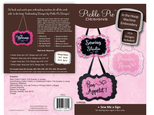 Sew Me a Sign Machine In the Hoop Embroidery Design Collection