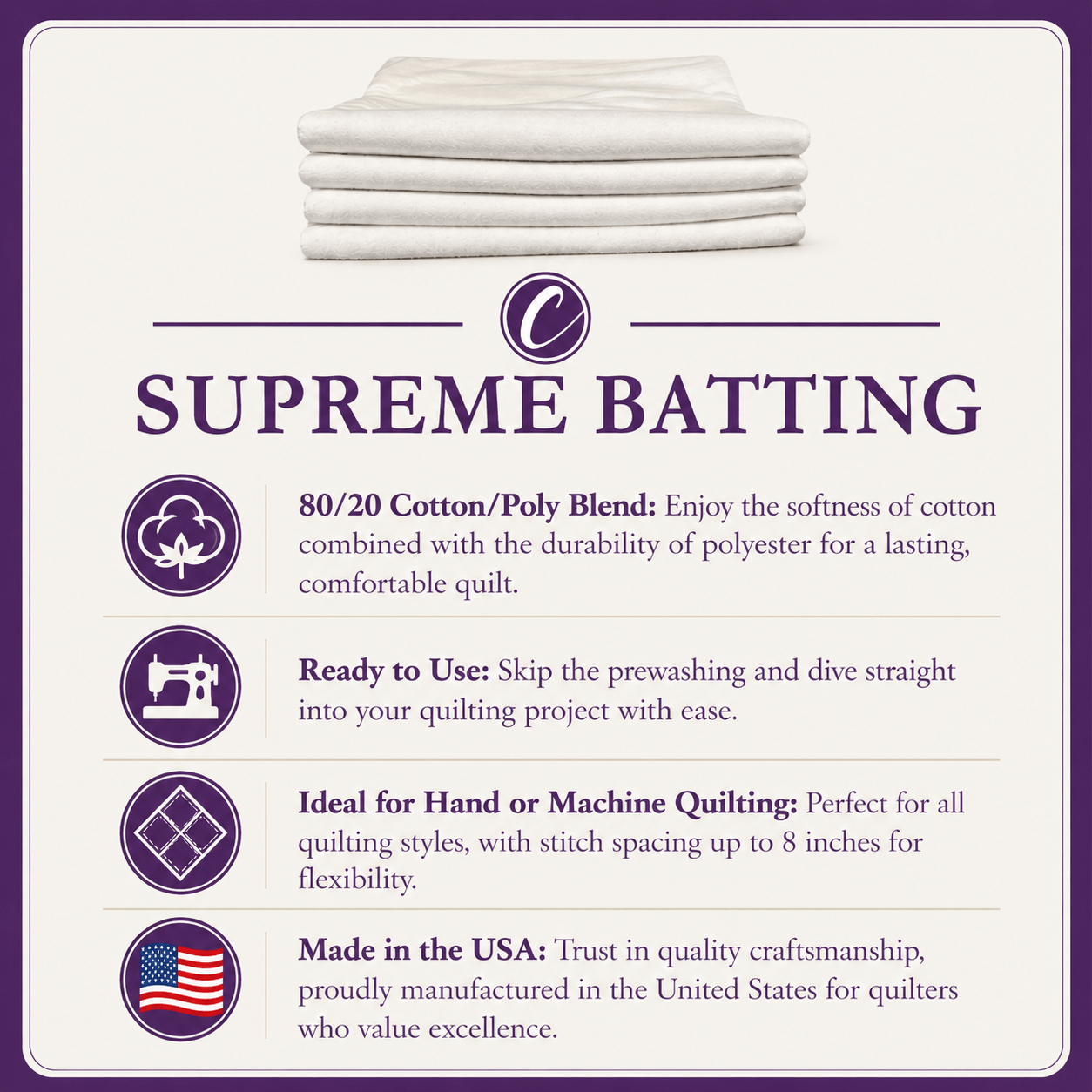 Choice Supreme Batting - 80/20 Cotton/Poly Blend - Full (81" x 96")