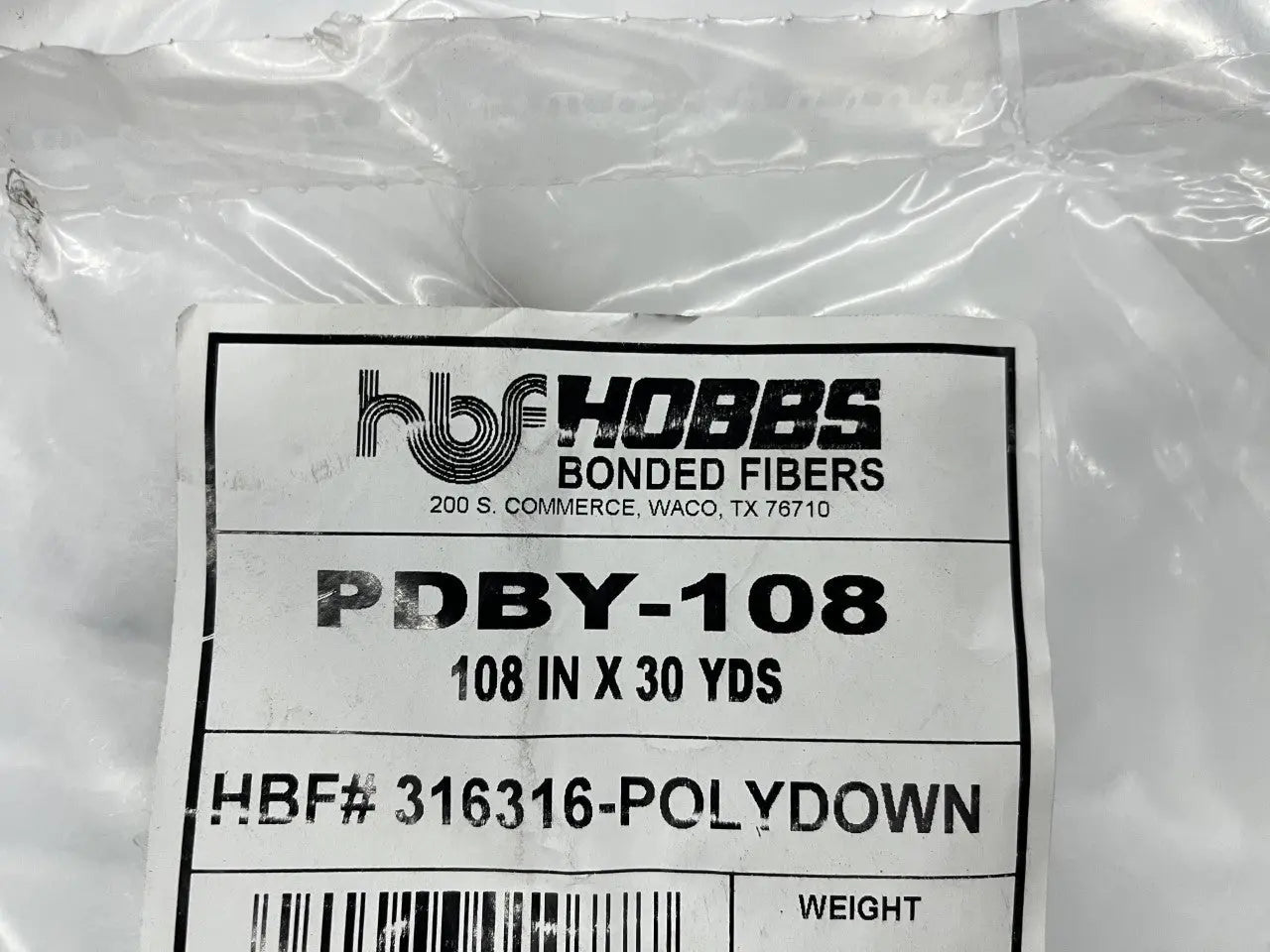 Hobbs Polydown 108" Wide Batting Roll - 30 Yards